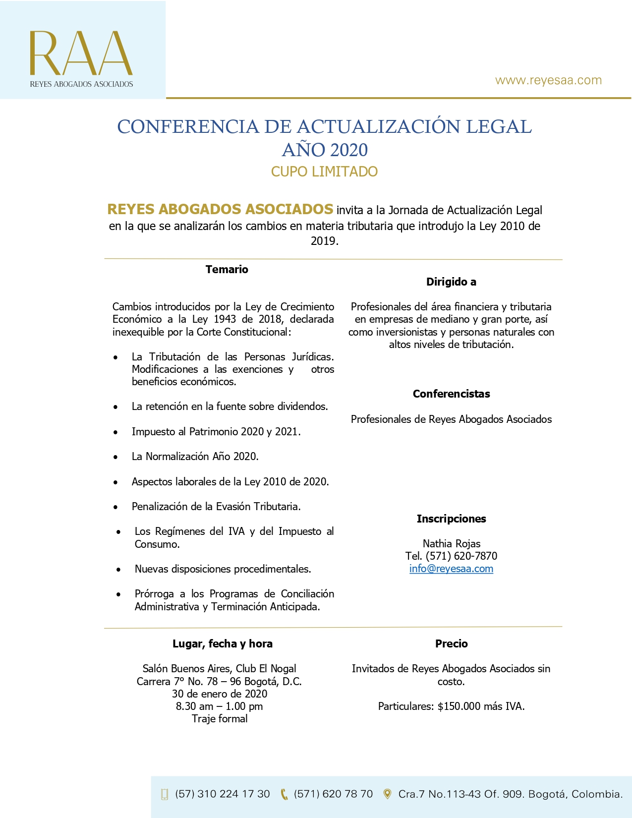 Flyer 3 reyes  Invitacin Jornada de Actualizacin Legal 2020